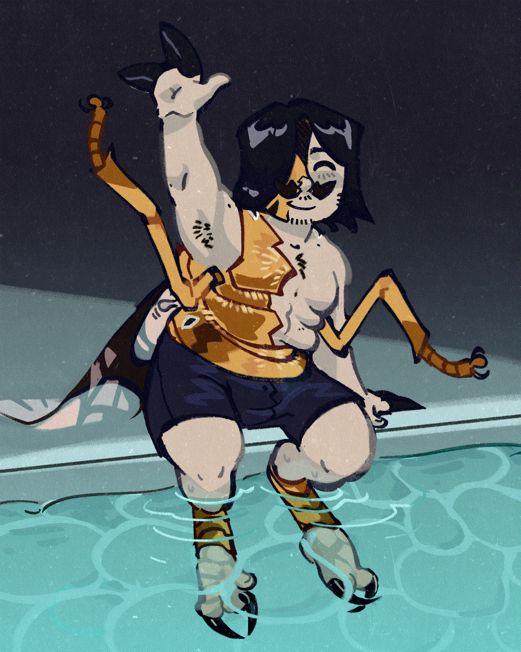 Jason Hoang with his legs dipped into an artificial pool. Note that his chest is identical to the one in the study.